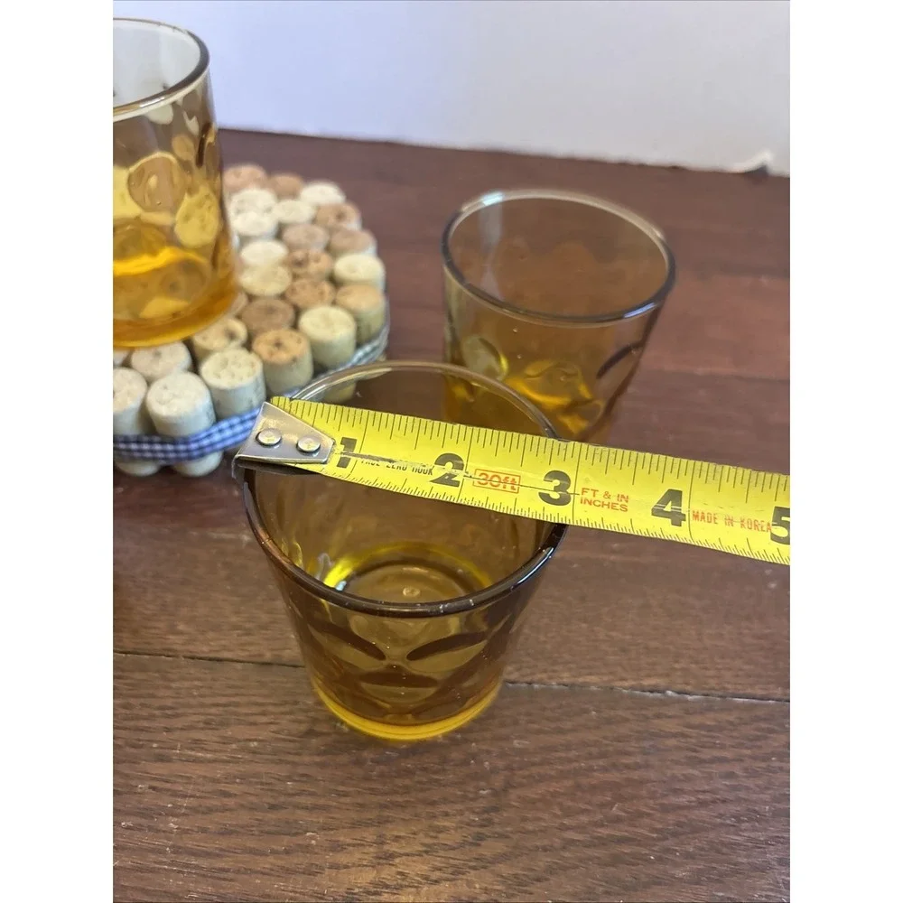 Set‎ of  4 - Vintage Hazel Atlas Eldorado Amber Coin Dot Glasses 6 OZ - 3.5 in